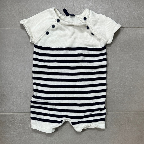 Janie and Jack Other - Janie and Jack White Striped Knit Romper with Navy Buttons